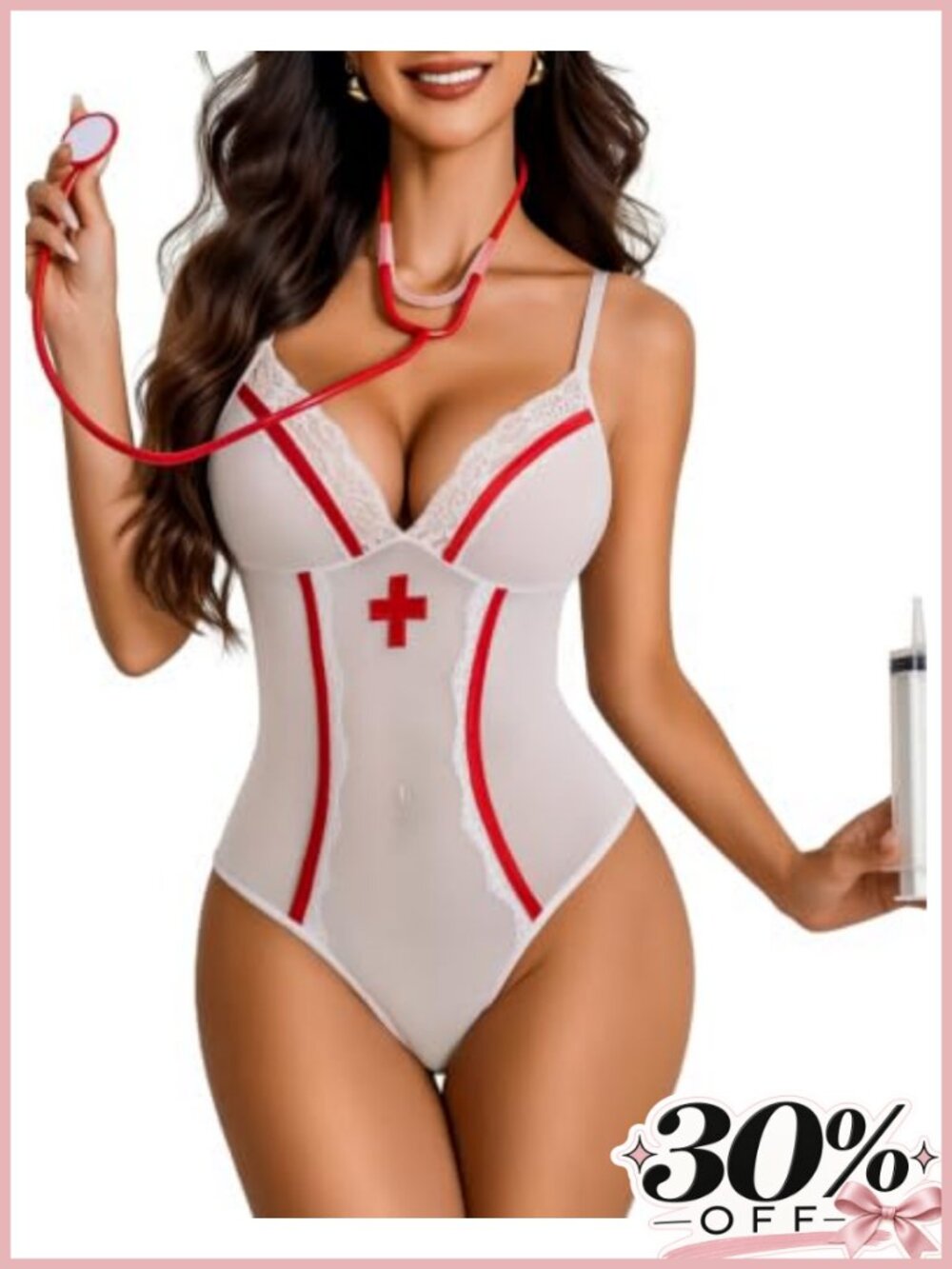 Avidlove Nurse Roleplay Lingerie Mesh Lace Teddy Bodysuit